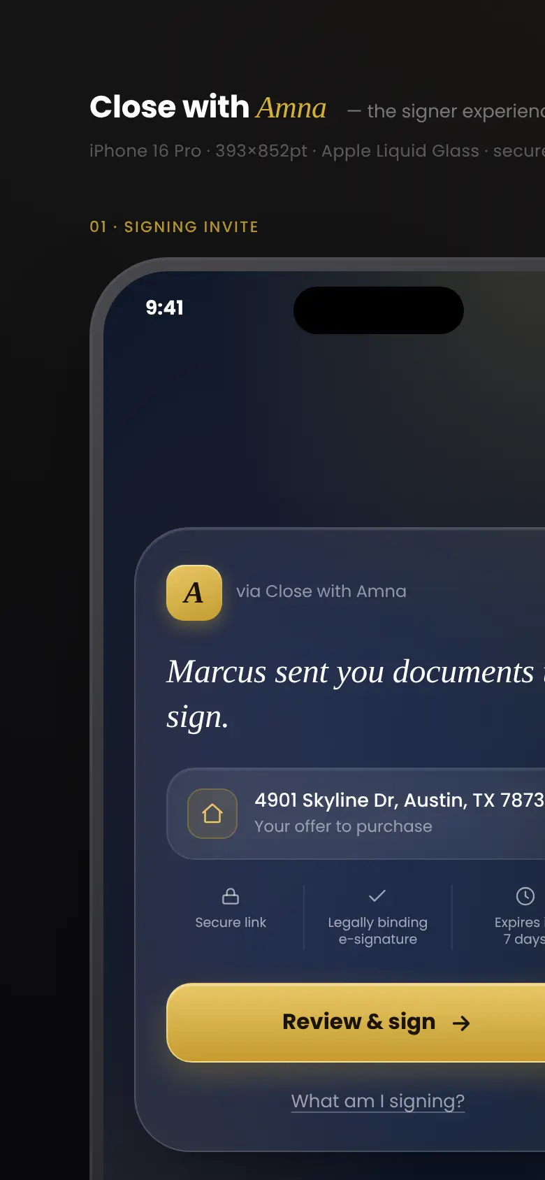 the signer experience — review and sign on the phone