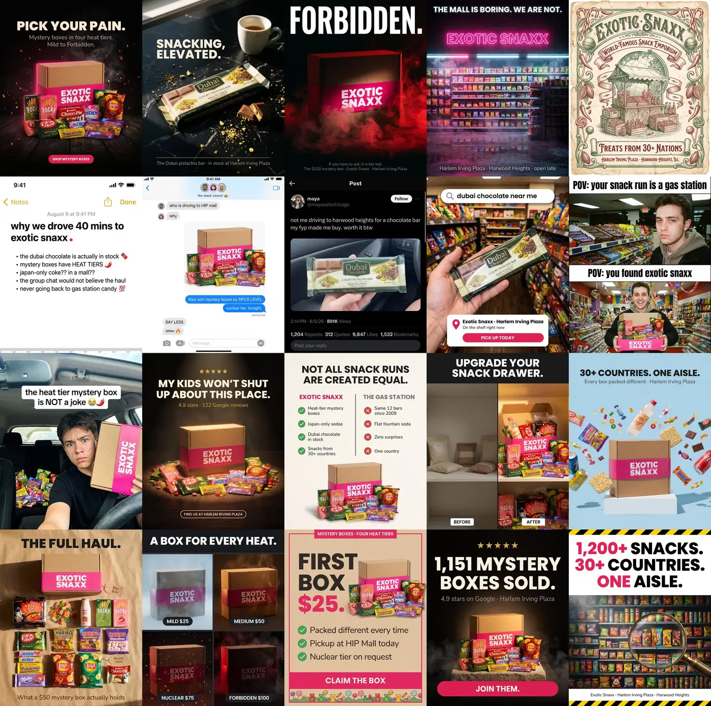 twenty static ads generated for the campaign, one sheet