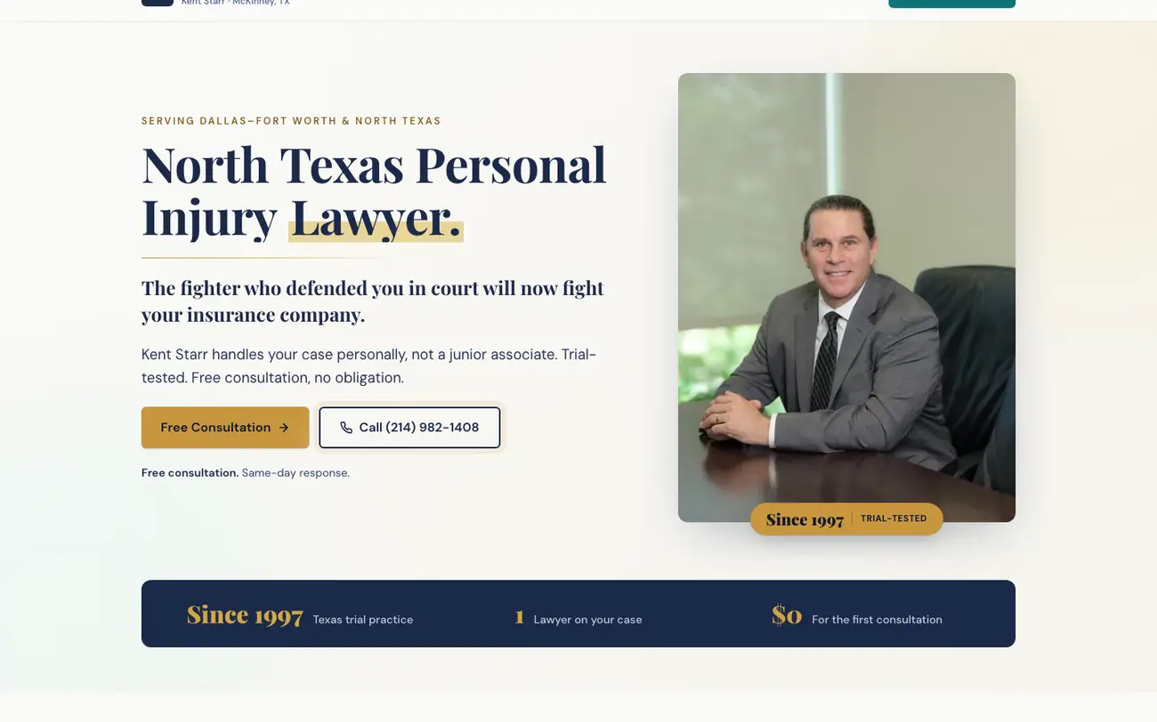 starrinjurylaw.com — the second practice, its own site, built on the same reputation