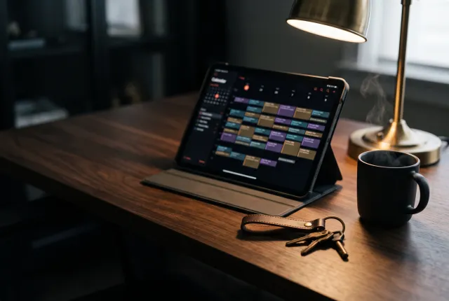 Accelerate Automation — a real estate agent’s desk with a tablet showing a full calendar of confirmed slots