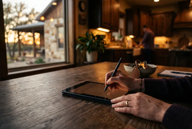 Mobius Engine — a laptop on a dark desk displaying an abstract modern website